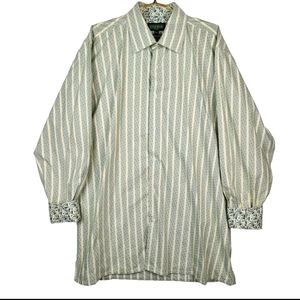 Inserch Size 2XL Icon Jacquard Cotton Green/White Stripe Men’s Button Up Shirt